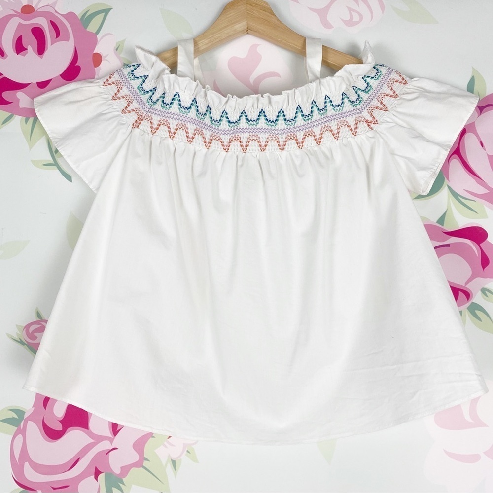 Shoshanna White Vivi Off The Shoulder Embroidered Summer Top 0